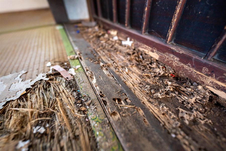 シロアリが住み着いた跡
